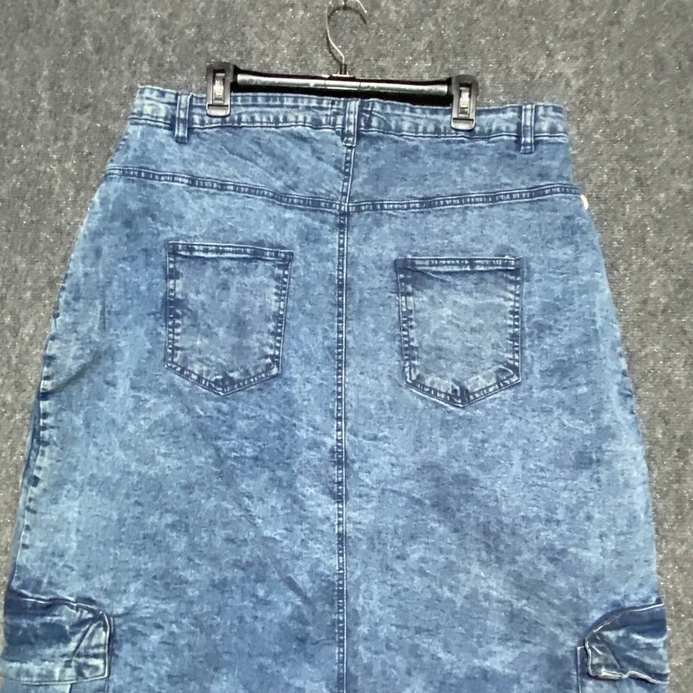 Spoon Jeans Acid Wash Denim Maxi Cargo Skirt 3XL (20)‎ Front Slit Y2K 90s NWT